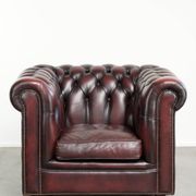 English cowhide Chesterfield club armchair in a beautiful red colour