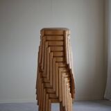 Modern Swedish, set of 14 stackable stools in birch and hessian fabric, 1980s.