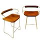 Pair of Hug bar stools in tobacco colour and brass metal.