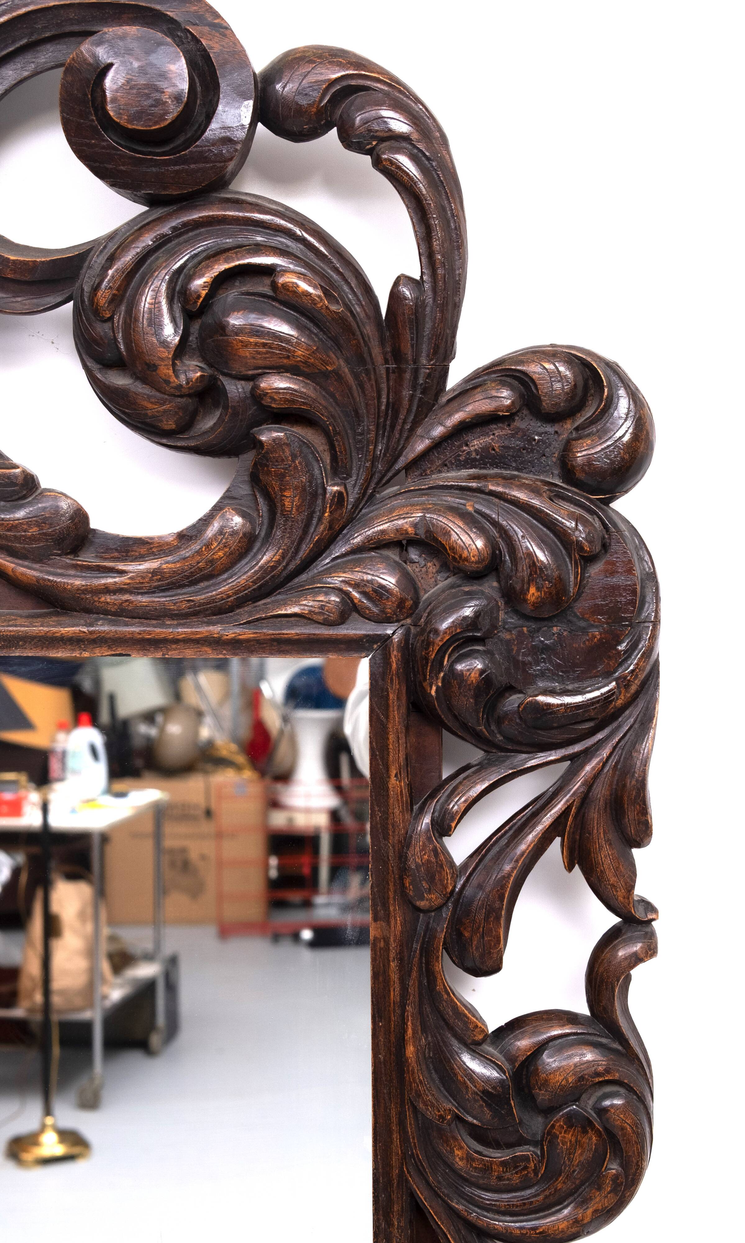 Impressive Monumental 18 Century Antique Cherub Oak mirror Holland