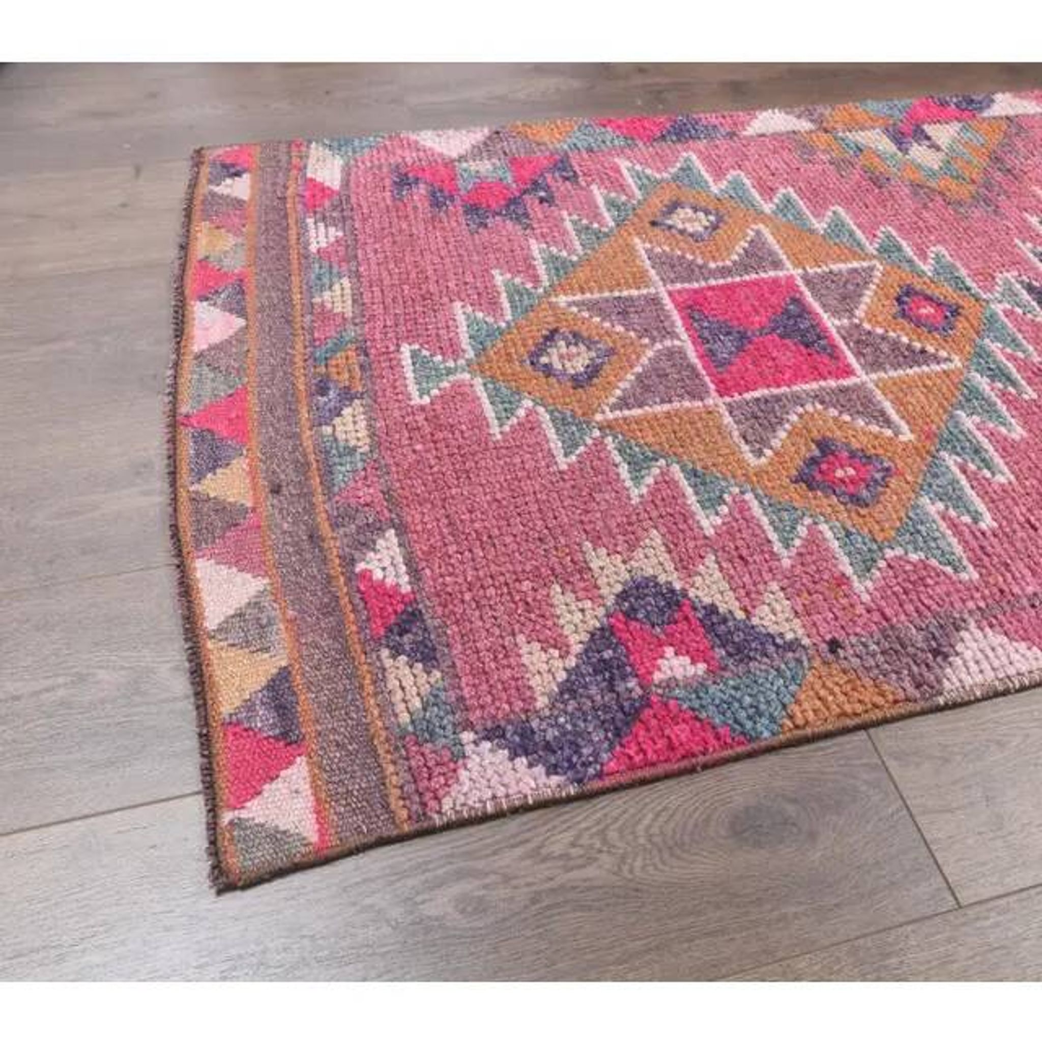 Vintage Turkish hand-knotted tribal runner 82x382