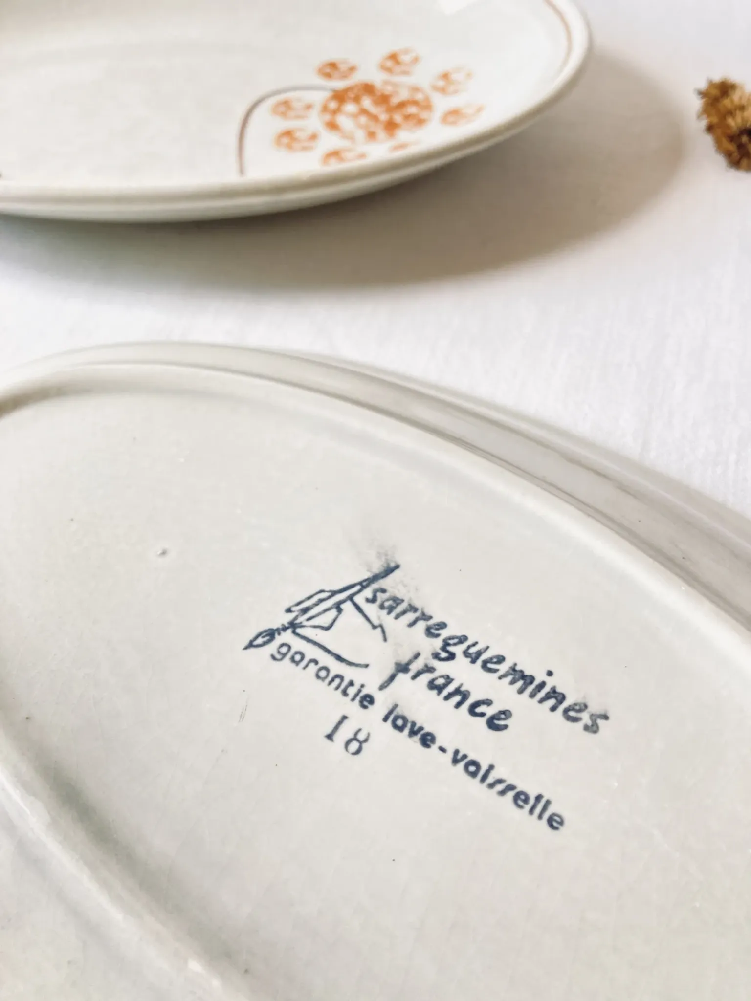 Pair of vintage earthenware dishes from Sarreguemines, 1970s