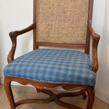 Two Regency-style caned armchairs with upholstered seats