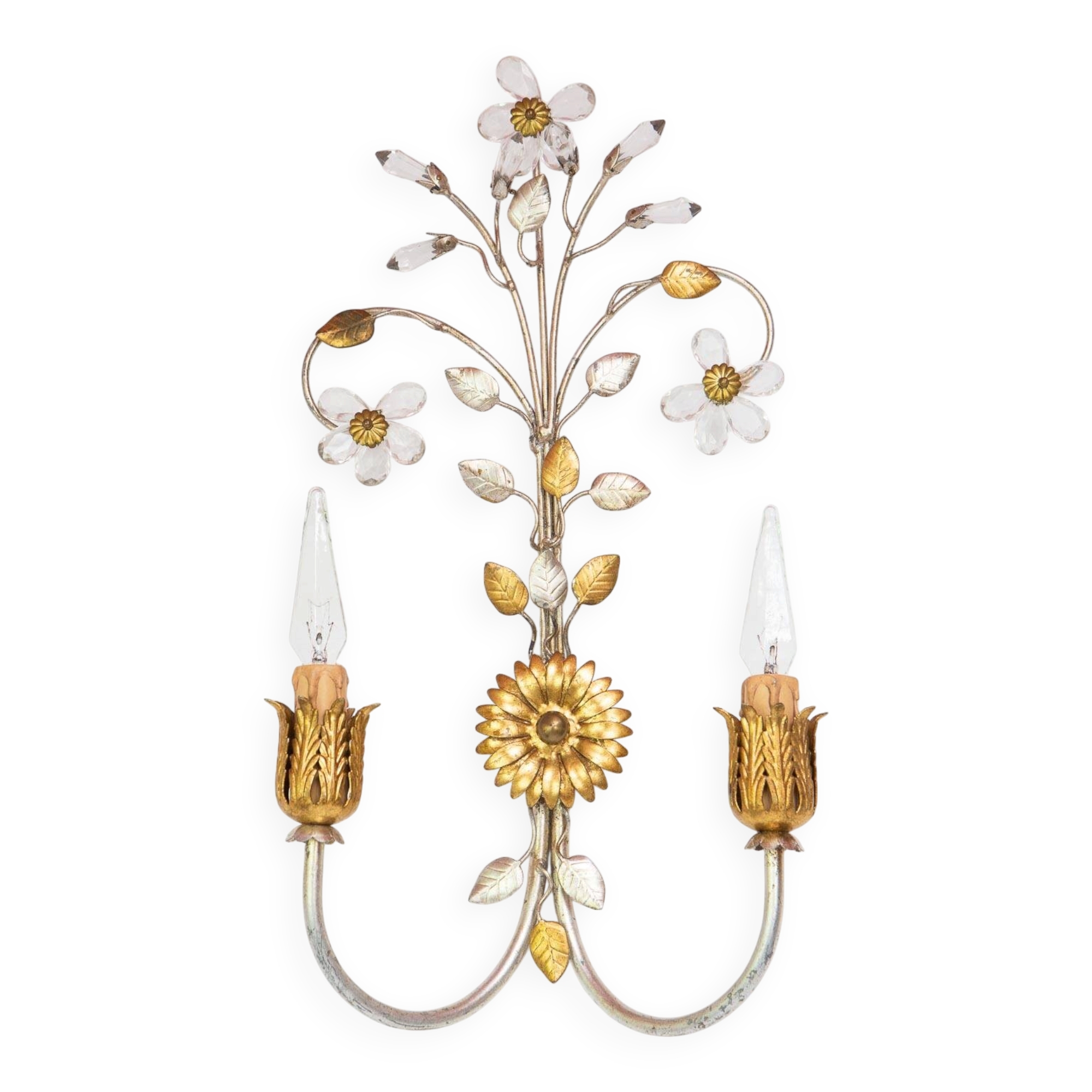 Vintage Italian wall lamp in gold and silver metal (52 cm)