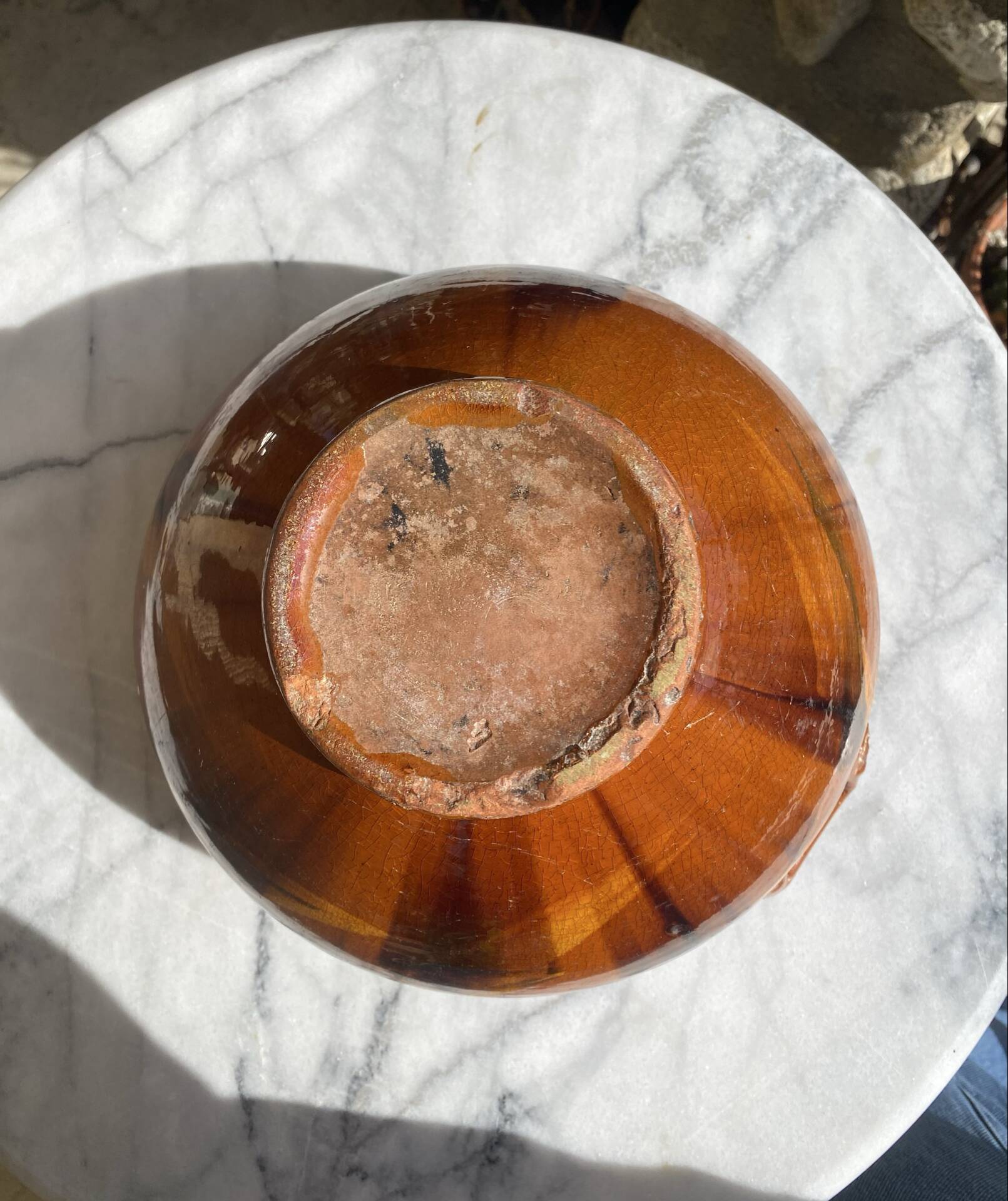Antique glazed earthenware soup tureen.