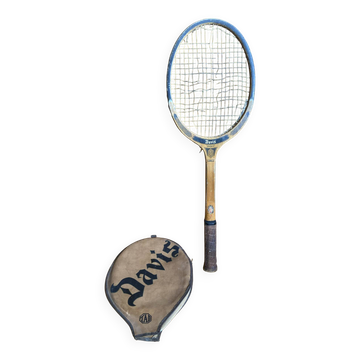 Vintage Tennis Racket DAVIS Duke Wood + Leather Case #E218
