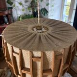 Scandinavian pendant light from the 1960s, made of wood and fabric