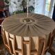 Scandinavian pendant light from the 1960s, made of wood and fabric