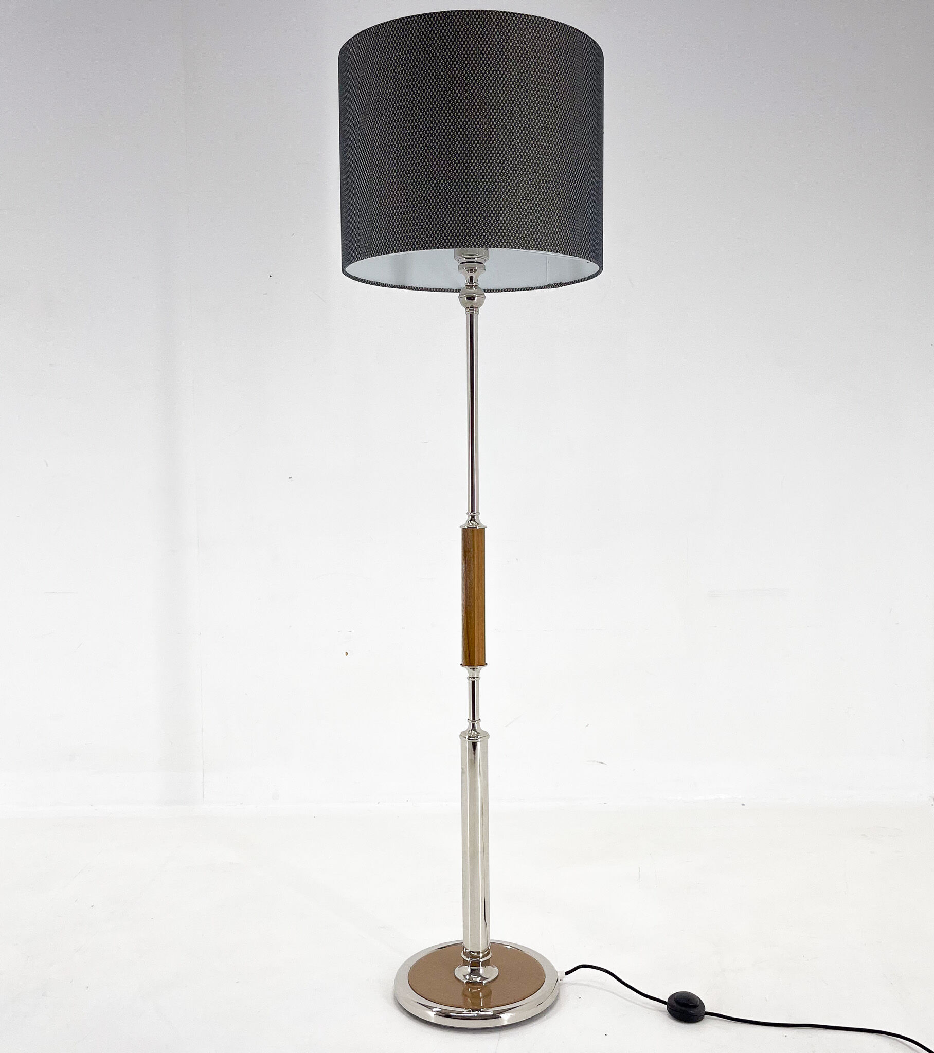 1950s Chrome & Wood Floor Lamp, Czechoslovakia, Restored