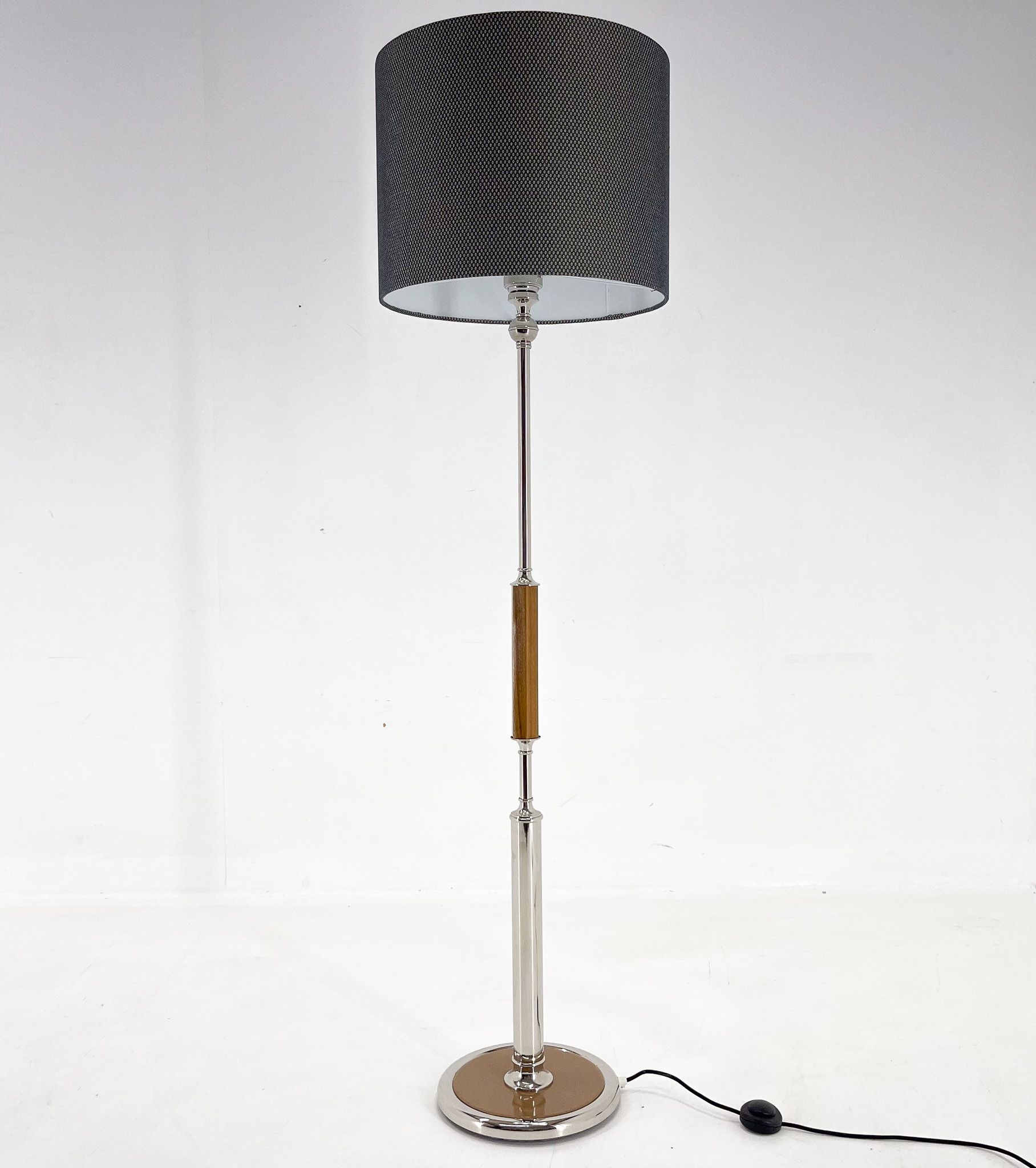 1950s Chrome & Wood Floor Lamp, Czechoslovakia, Restored