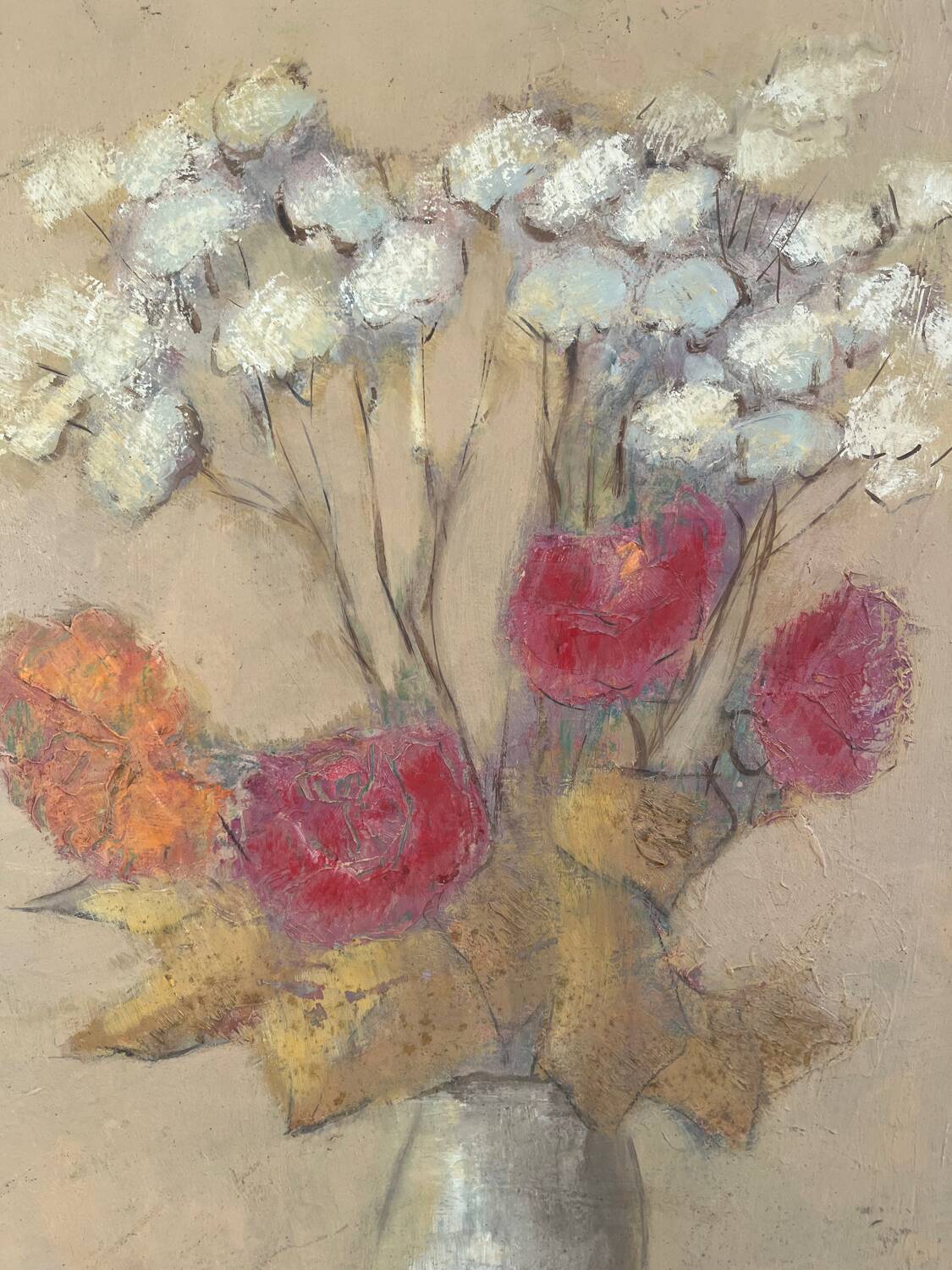 Bouquet of flowers, oil on wood panel, signed Vlad Tiberin.