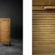 Vintage Industrial Danish Roller Shutter Brown Oak Cabinet with Drawers