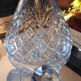 Carafe verre taillé, décor losangé & bouchon diamantaire 60's