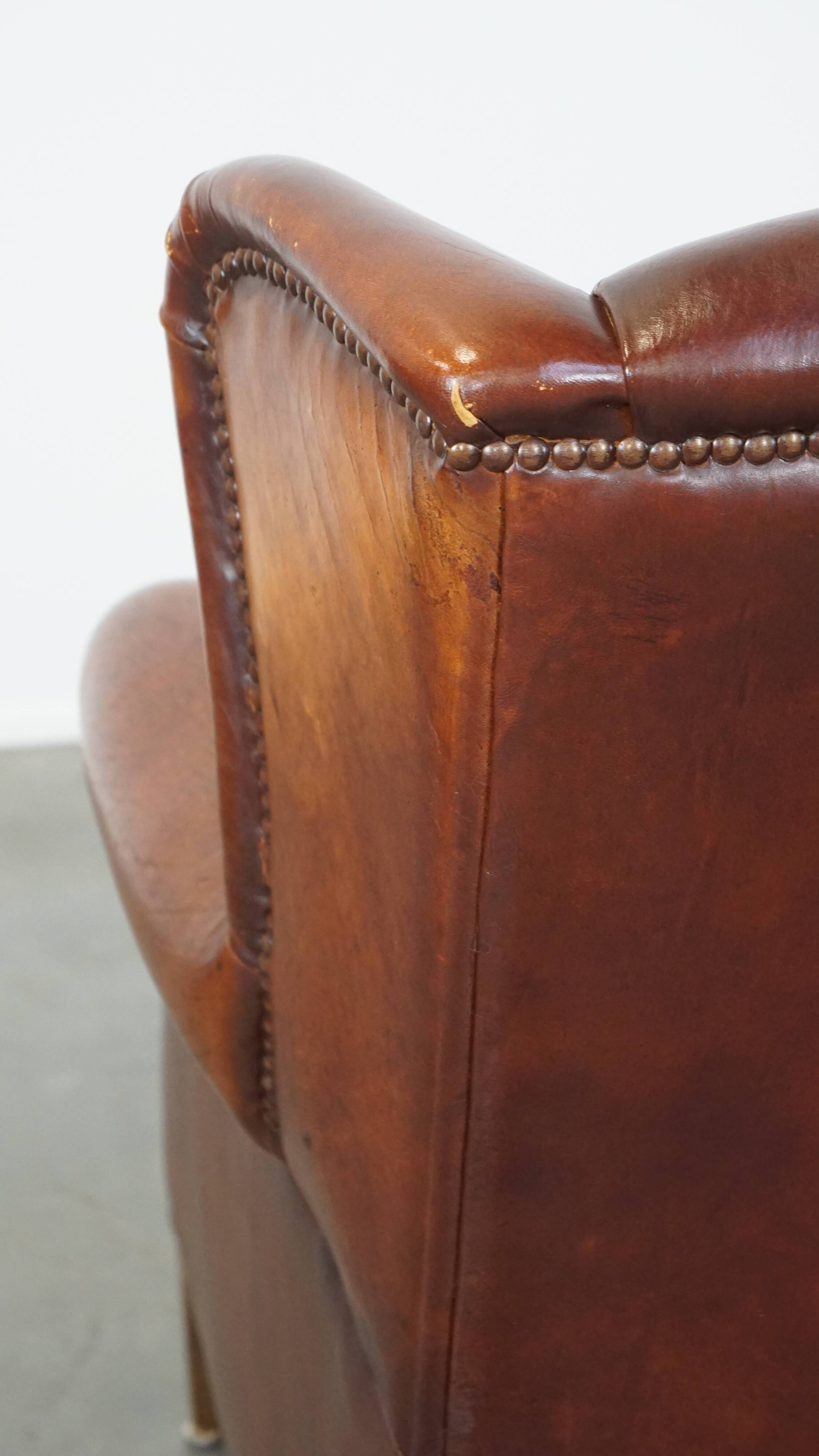 Vintage English-Style Sheepskin Leather Wingback Armchair