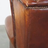 Vintage English-Style Sheepskin Leather Wingback Armchair