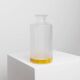 Vintage milky glass vase with yellow base, twelve-faced silhouette, Italian Bormioli, 1980s