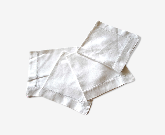 Lot de 4 serviettes de table vintage en coton métis damassé et ajouré 40x40