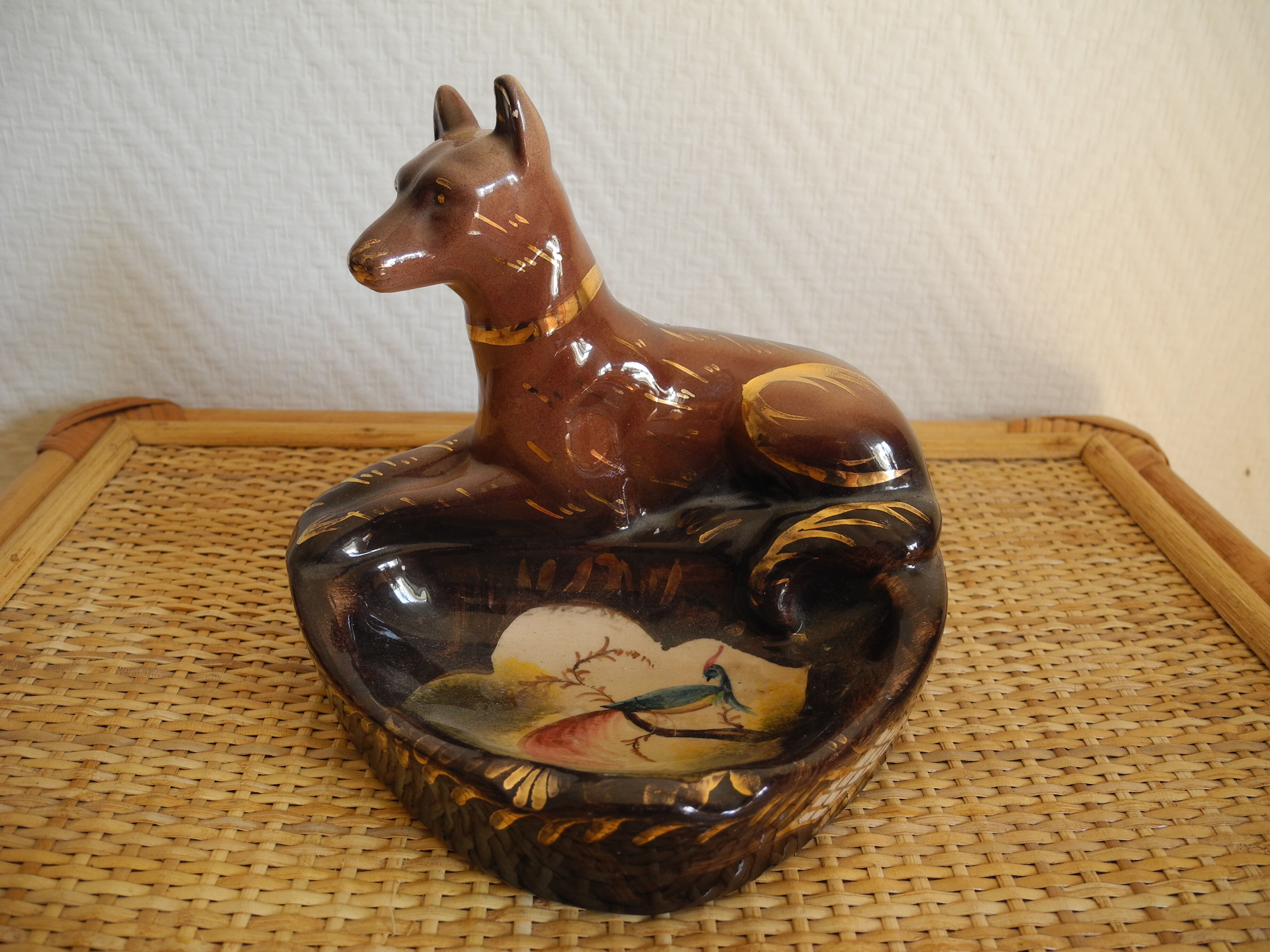 H.Bequet vintage ashtray earthenware Belgium zoomorphic dog