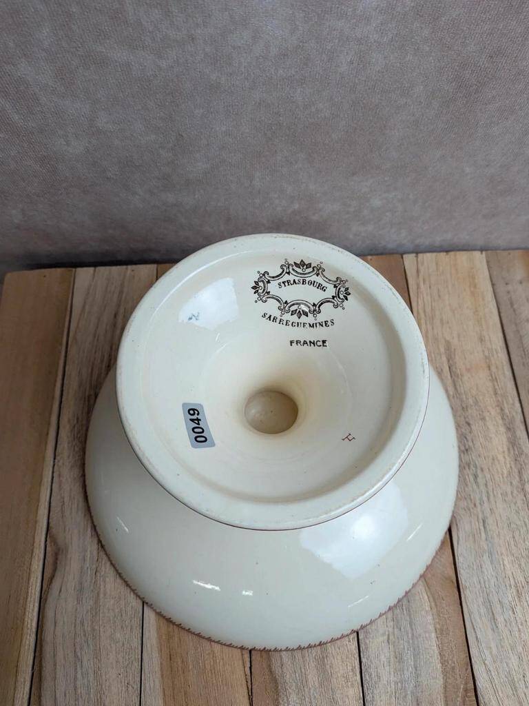 Antique compote dish Sarreguemines – Strasbourg model – floral decoration