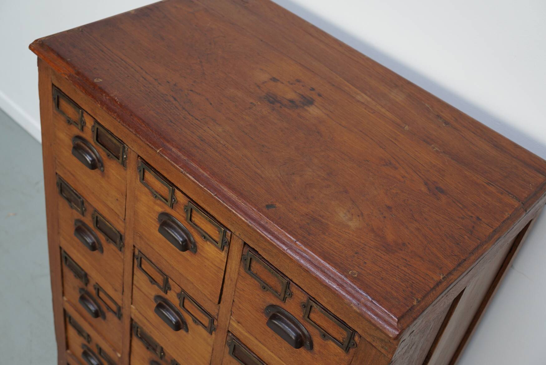 Vintage Dutch Teak Apothecary / Filing Cabinet, 1930s