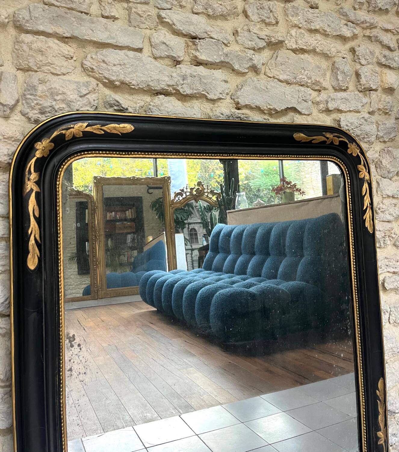 Antique mirror 107/102cm Louis-Philippe beaded from the Napoleonic III era.