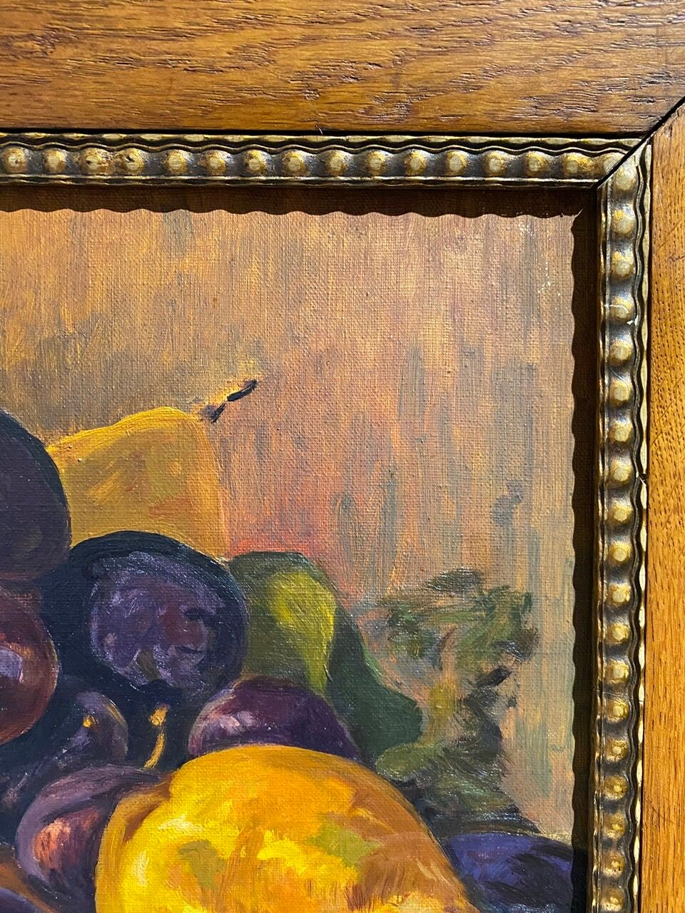 Still life with quetsches and pears signed and dated 1935
