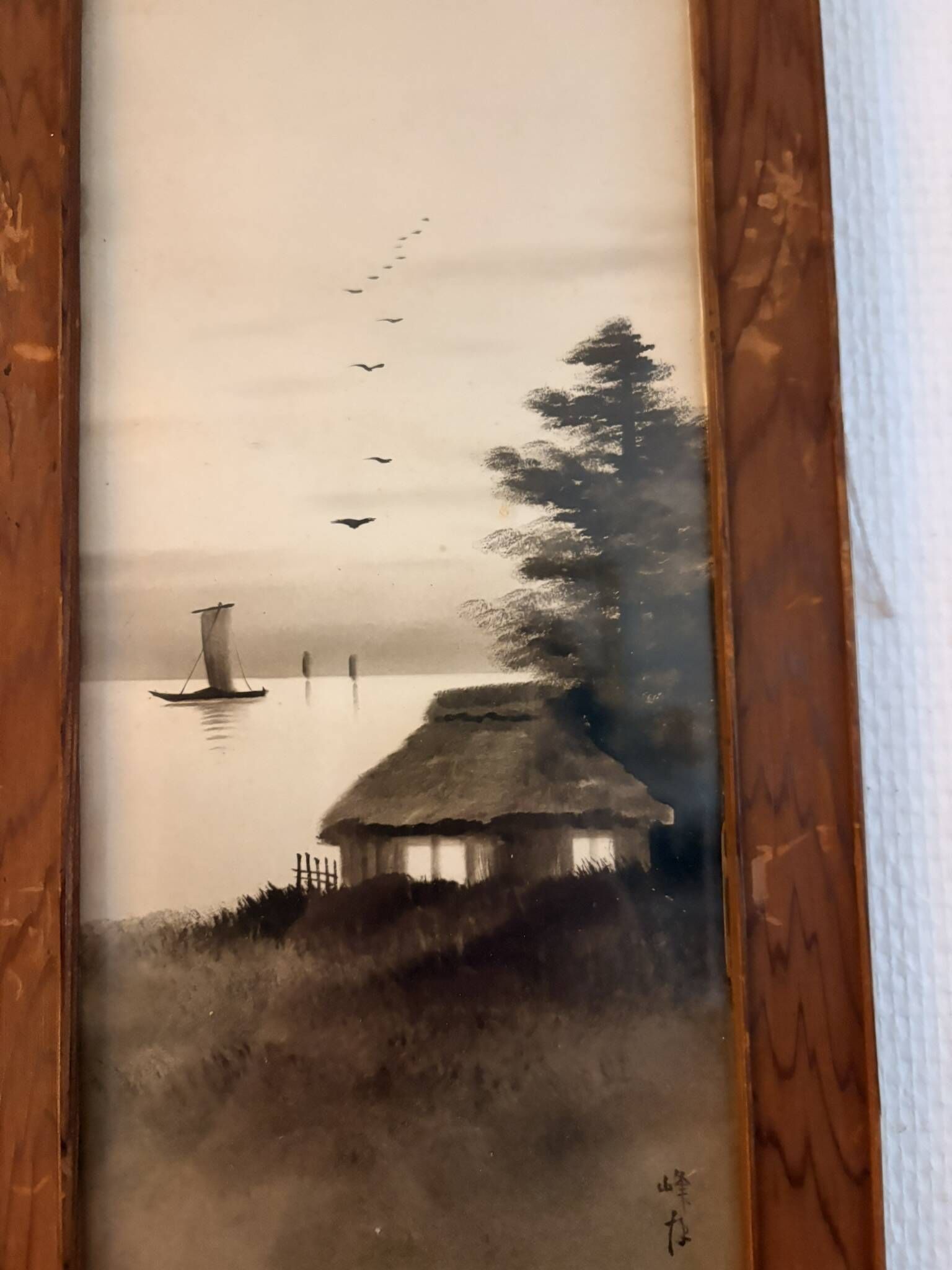 Japanese Paintings Ink Wash Sumi-e Landscape Boat China Japan