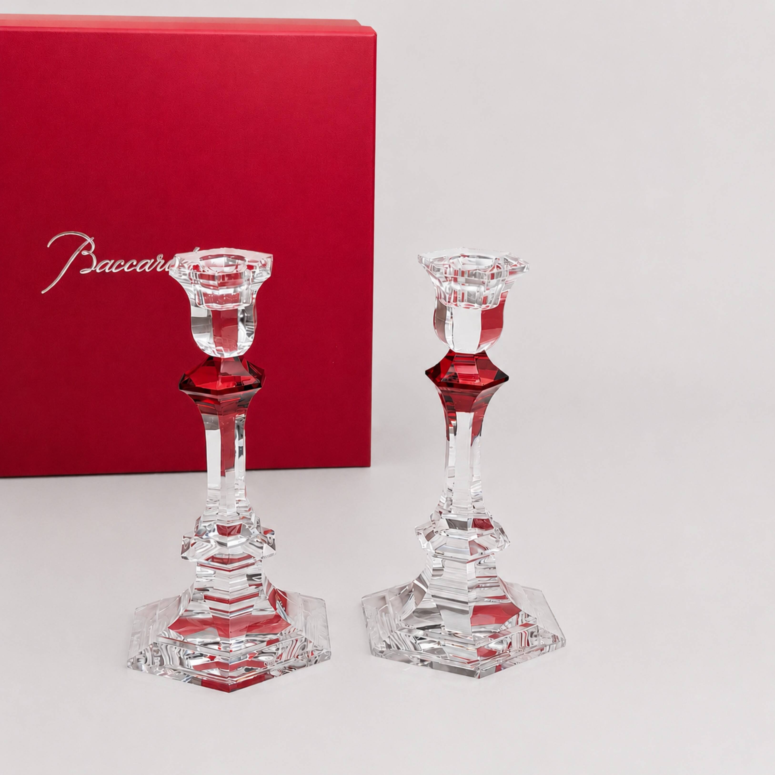Baccarat - Candlestick (2) - Crystal, Glass - Harcourt candlestick Red