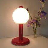 Mushroom lamp in lacquered steel and opaline, bubble gum, space age, 1970