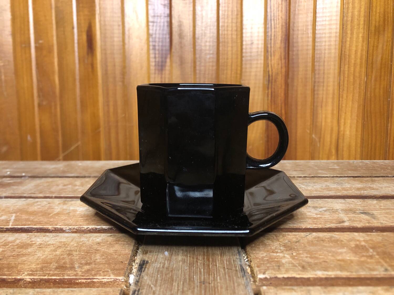 Series of 6 cups & saucers esso collection noire france vintage #a538