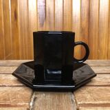 Series of 6 cups & saucers esso collection noire france vintage #a538