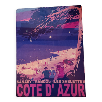 Lacquered painting Côte d'Azur Sanary-Bandol-Les Sablettes vintage