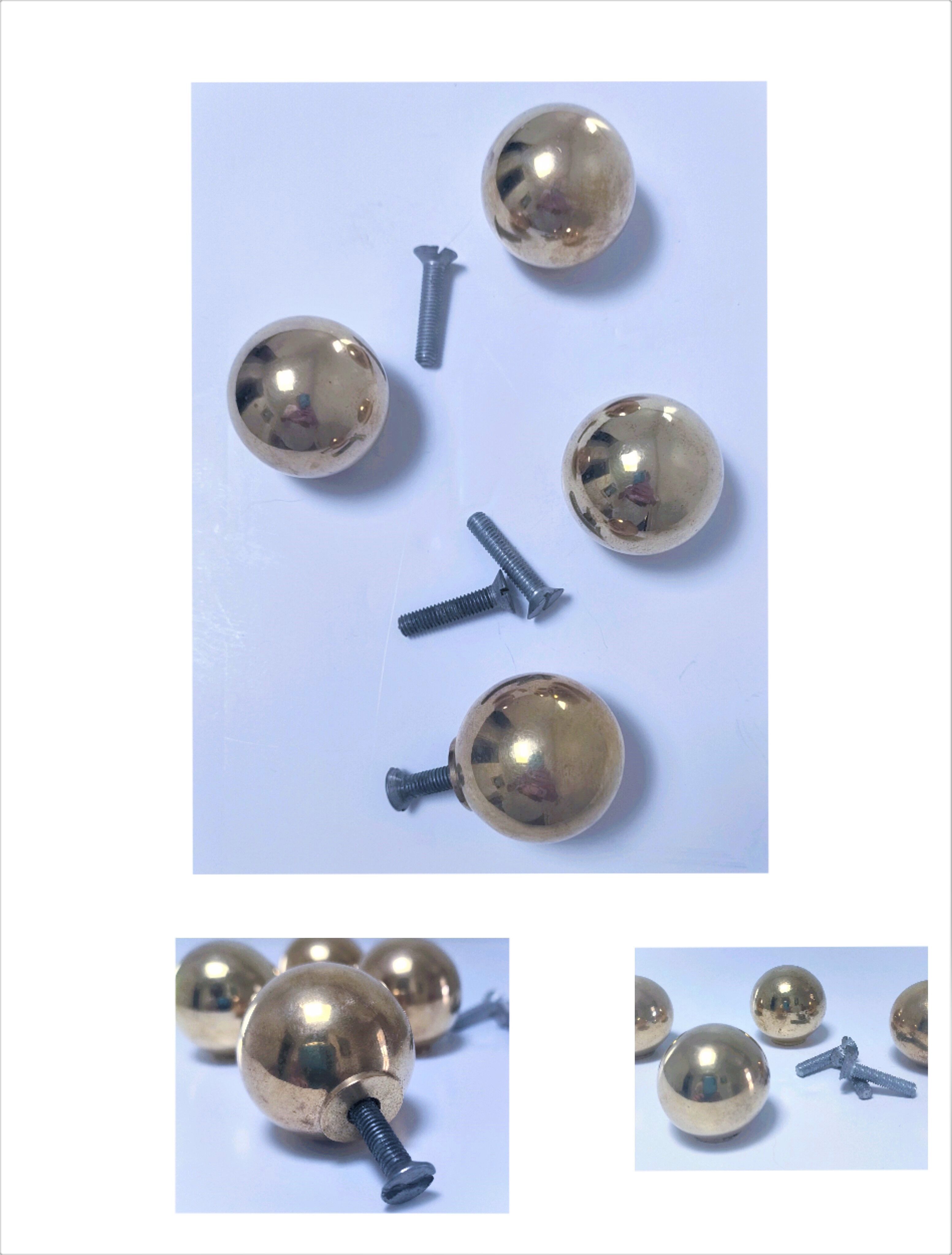 Quatre poignées boules laiton massif années 70