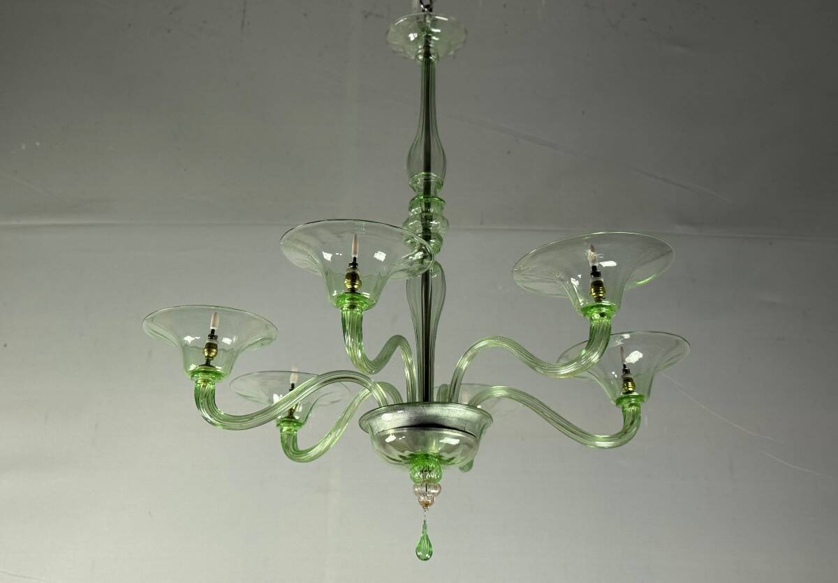 Green Murano glass Venetian chandelier, circa 1940