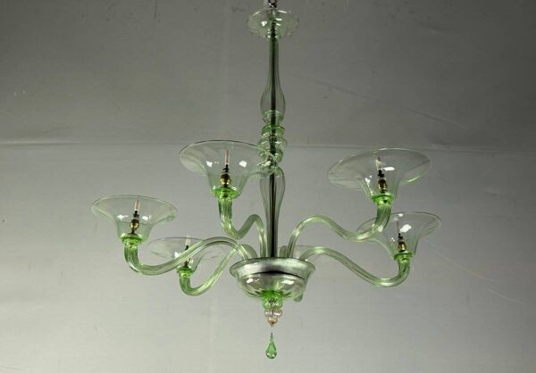 Lustre vénitien en verre de Murano vert, circa 1940