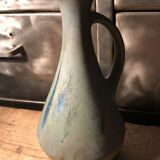 Pitcher in ceramic flame bluish gray signed GP