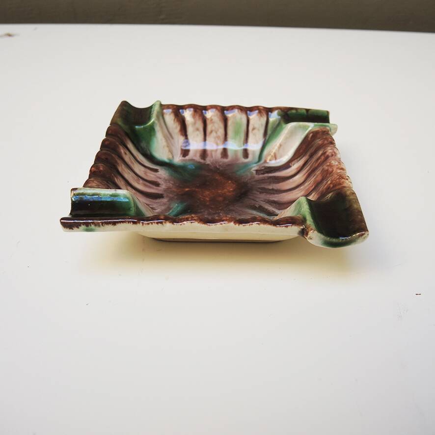 Antique square ceramic ashtray