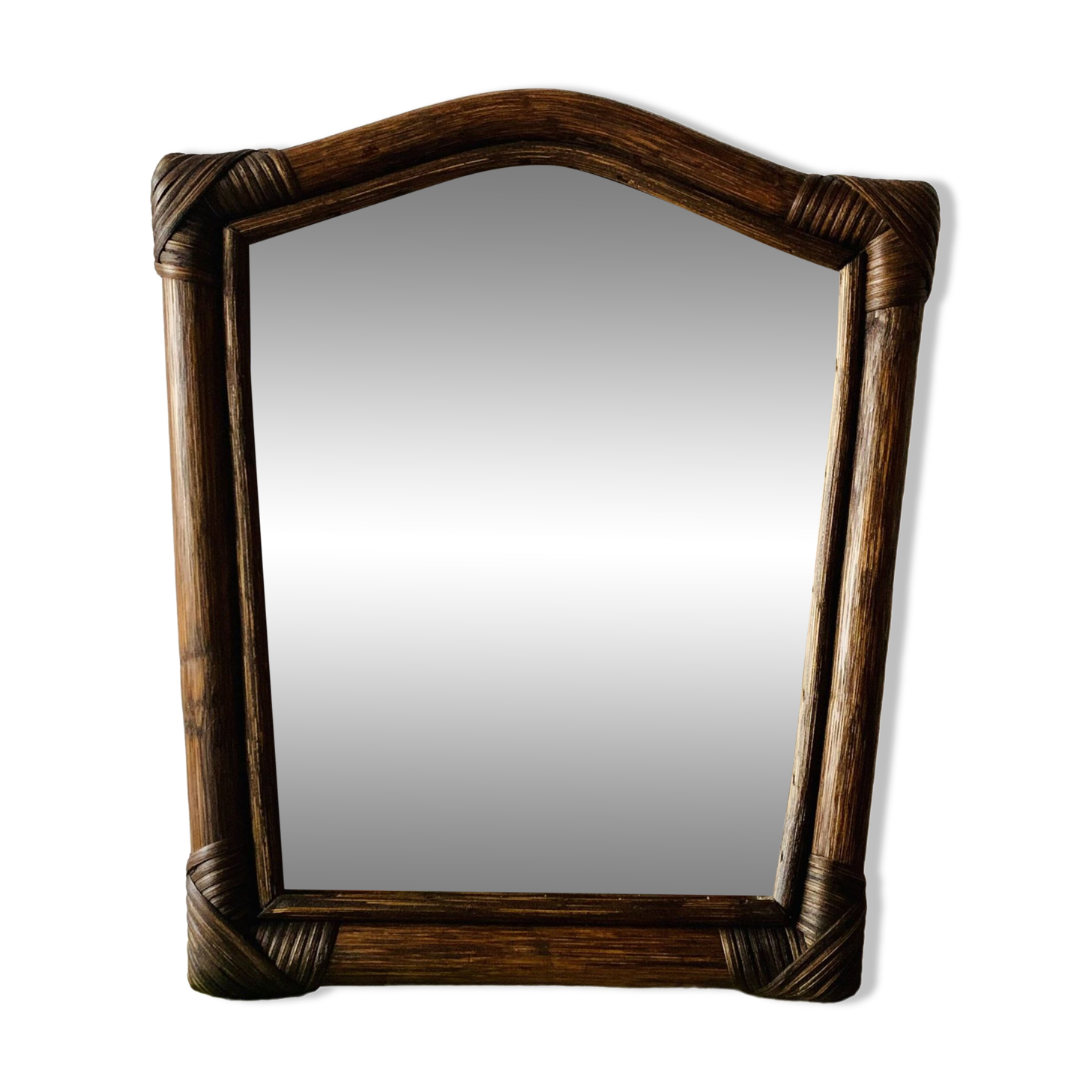 Vintage trapezoidal bamboo mirror