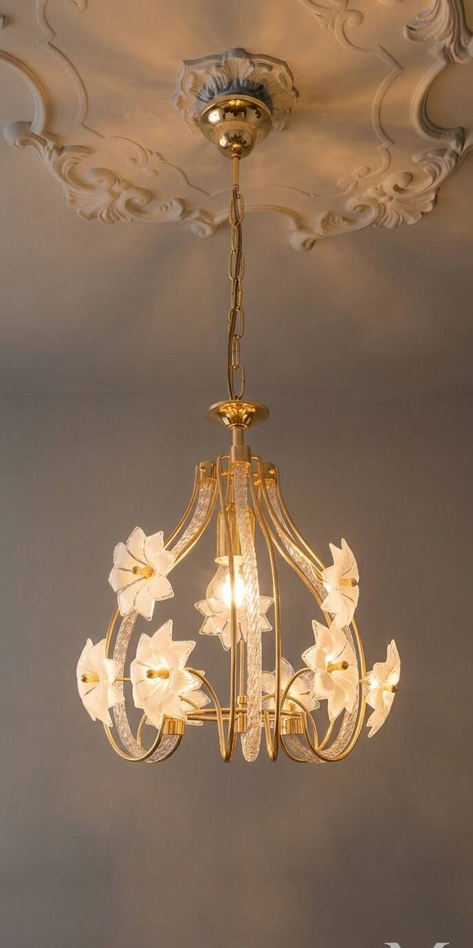 Lampadario vintage in vetro di Murano – "Bocciolo di Fiore" - Altezza