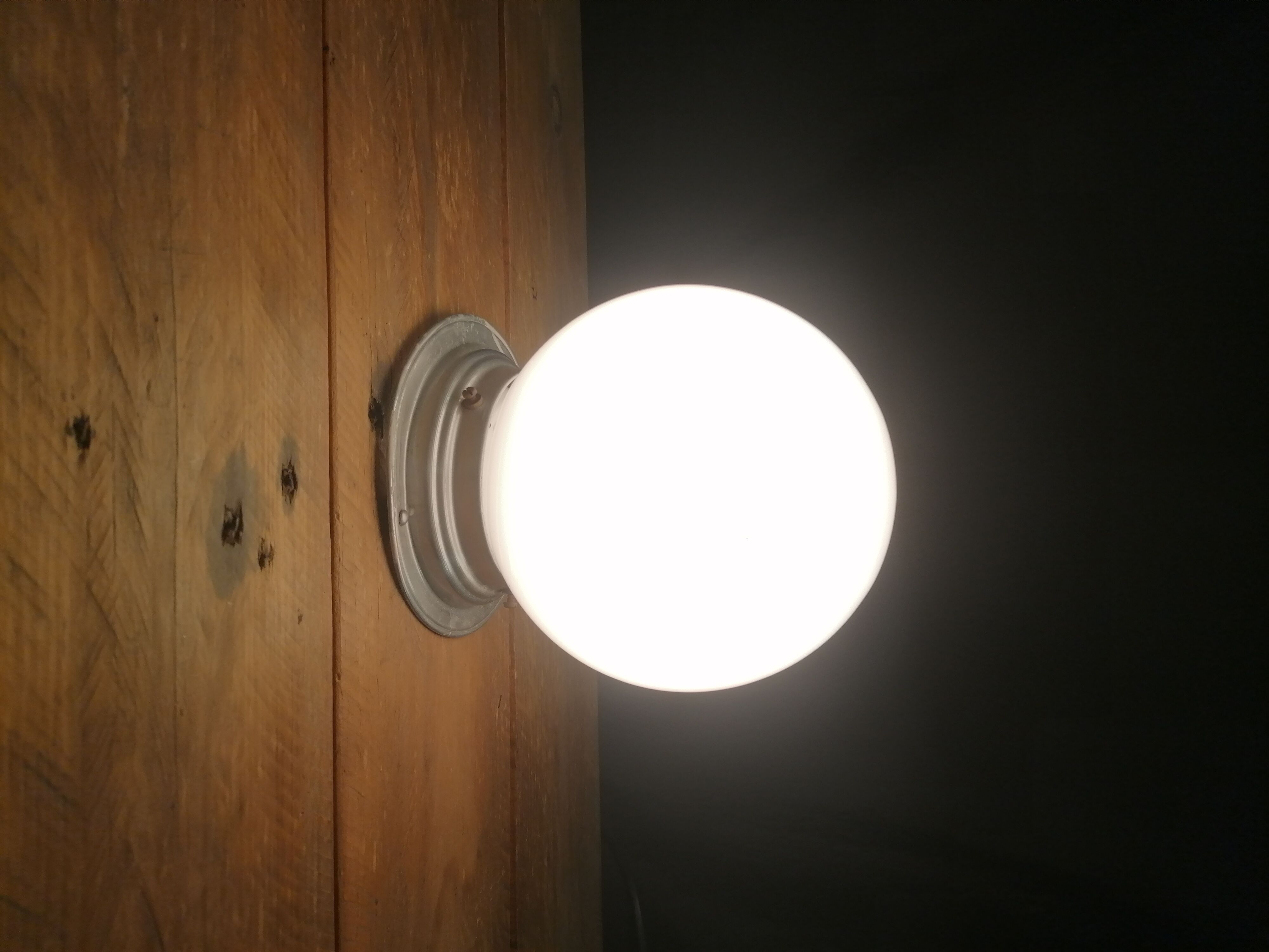 Art deco ceiling lamp, globe white opaline, 15 cm, circa 1940