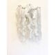 Set of Two Transparent and White “Fiamma” Murano Glass Wall Sconces