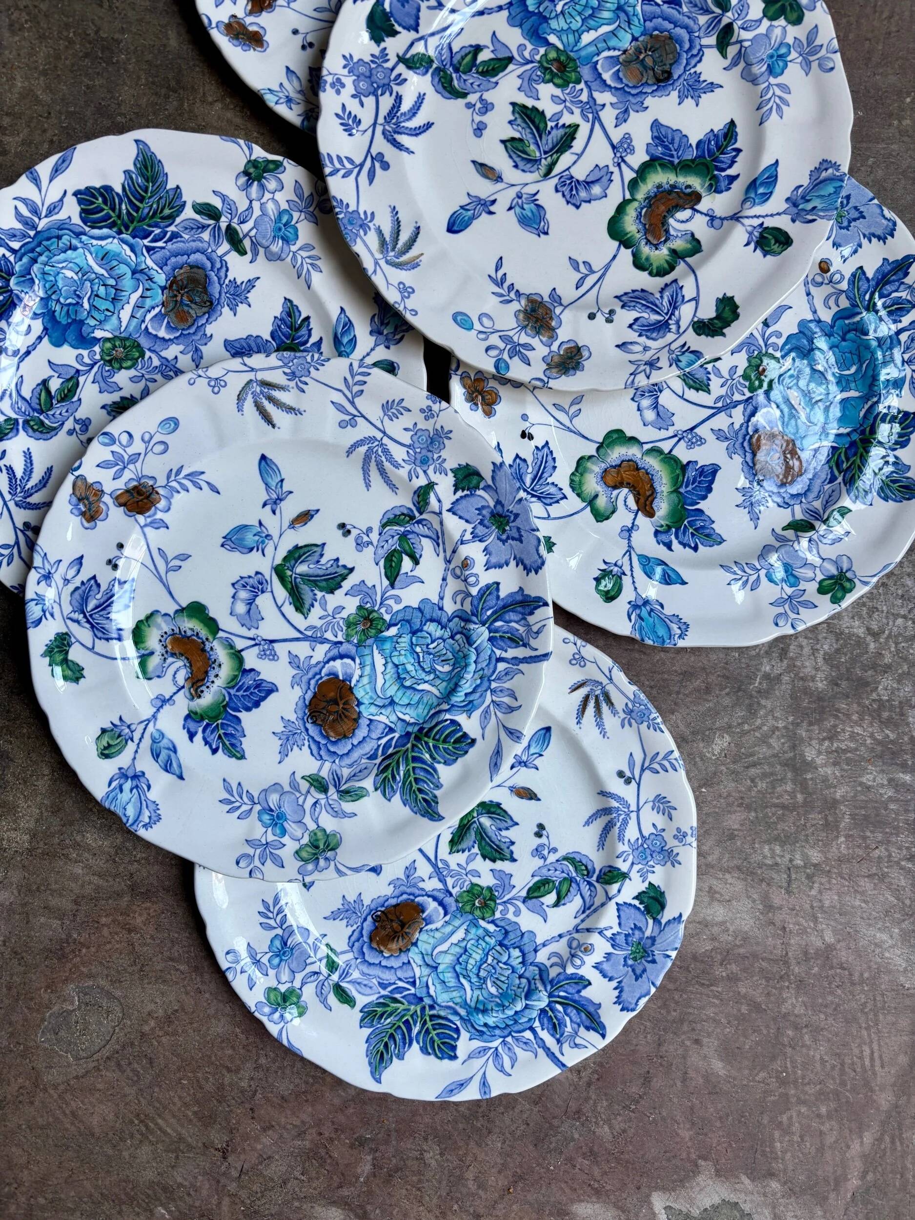 6 flat plates by Mason's in polychrome ironstone, "Belvedere" service - early 20th century