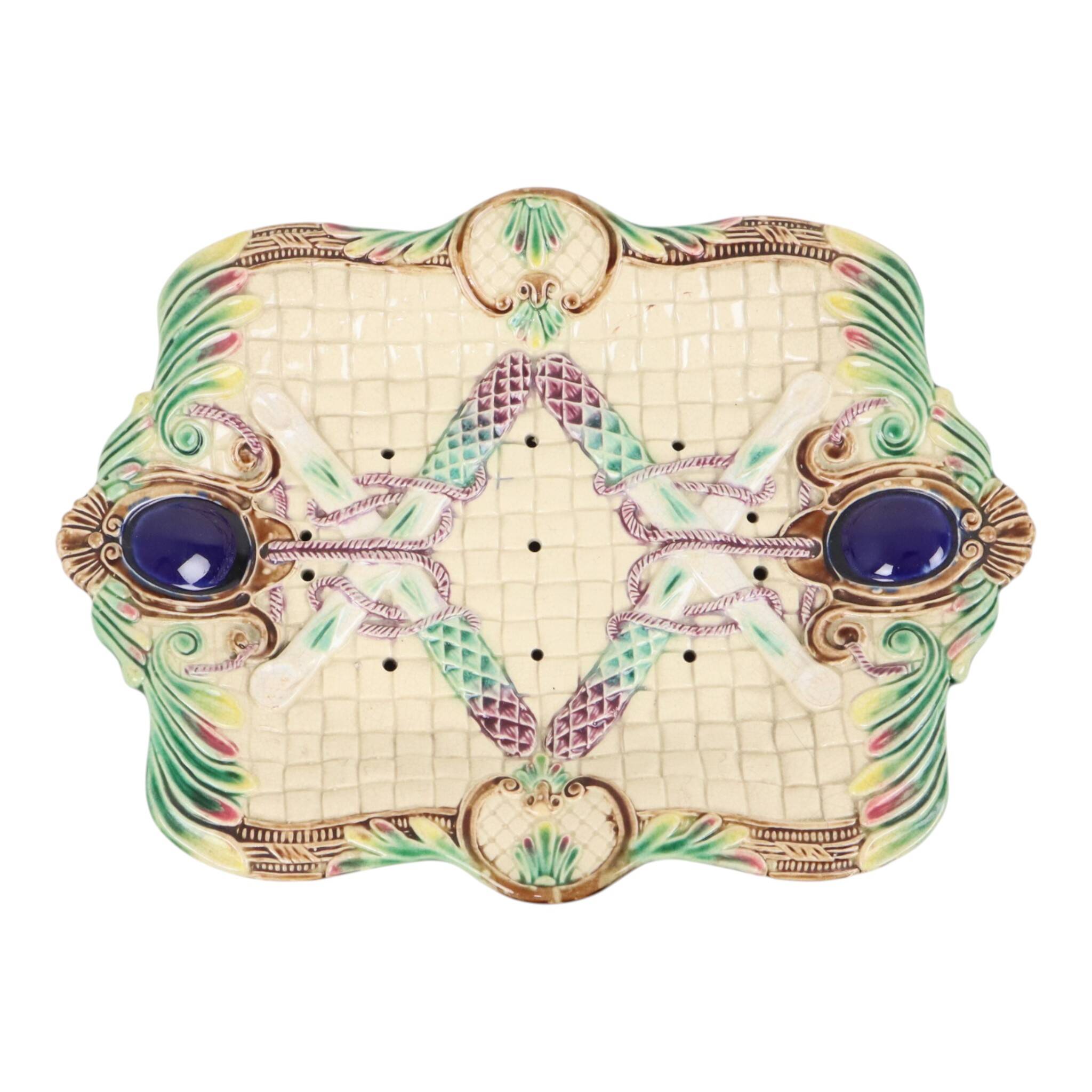 Antique French Majolica Earthenware Asparagus Plate, 19th Century