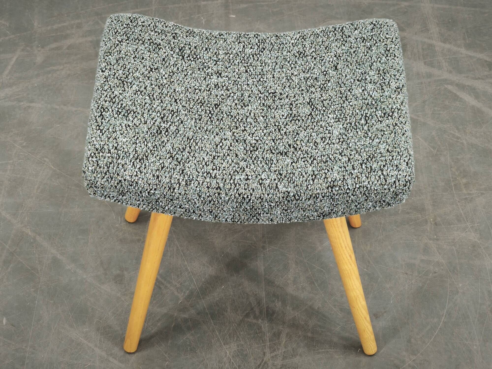 1960s Czech Mid-Century Modern Upholstered Stool with Beech Wood Legs