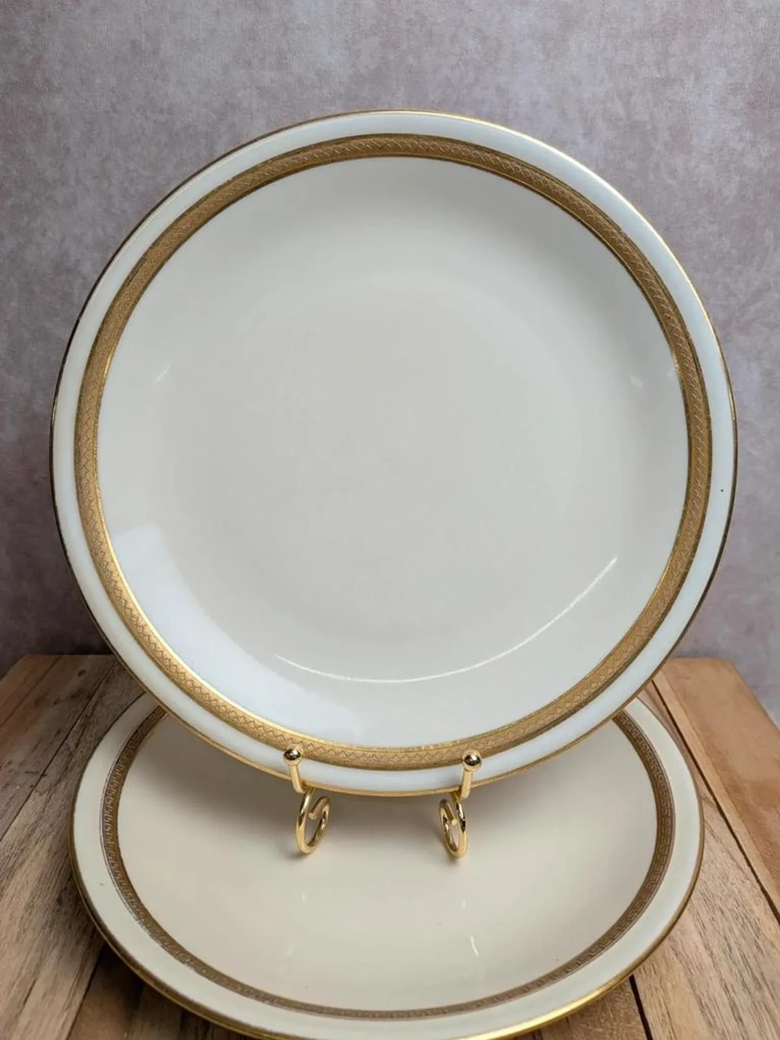 Set of 2 antique Limoges porcelain plates – Golden friezes