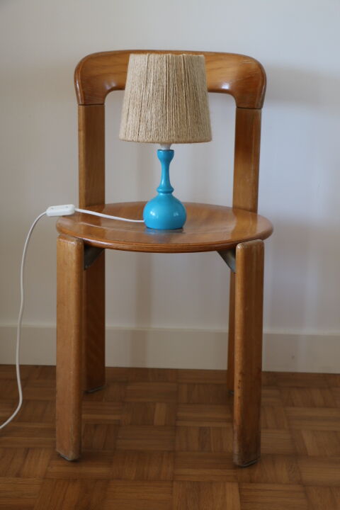 Blue wood lamp with rope shade