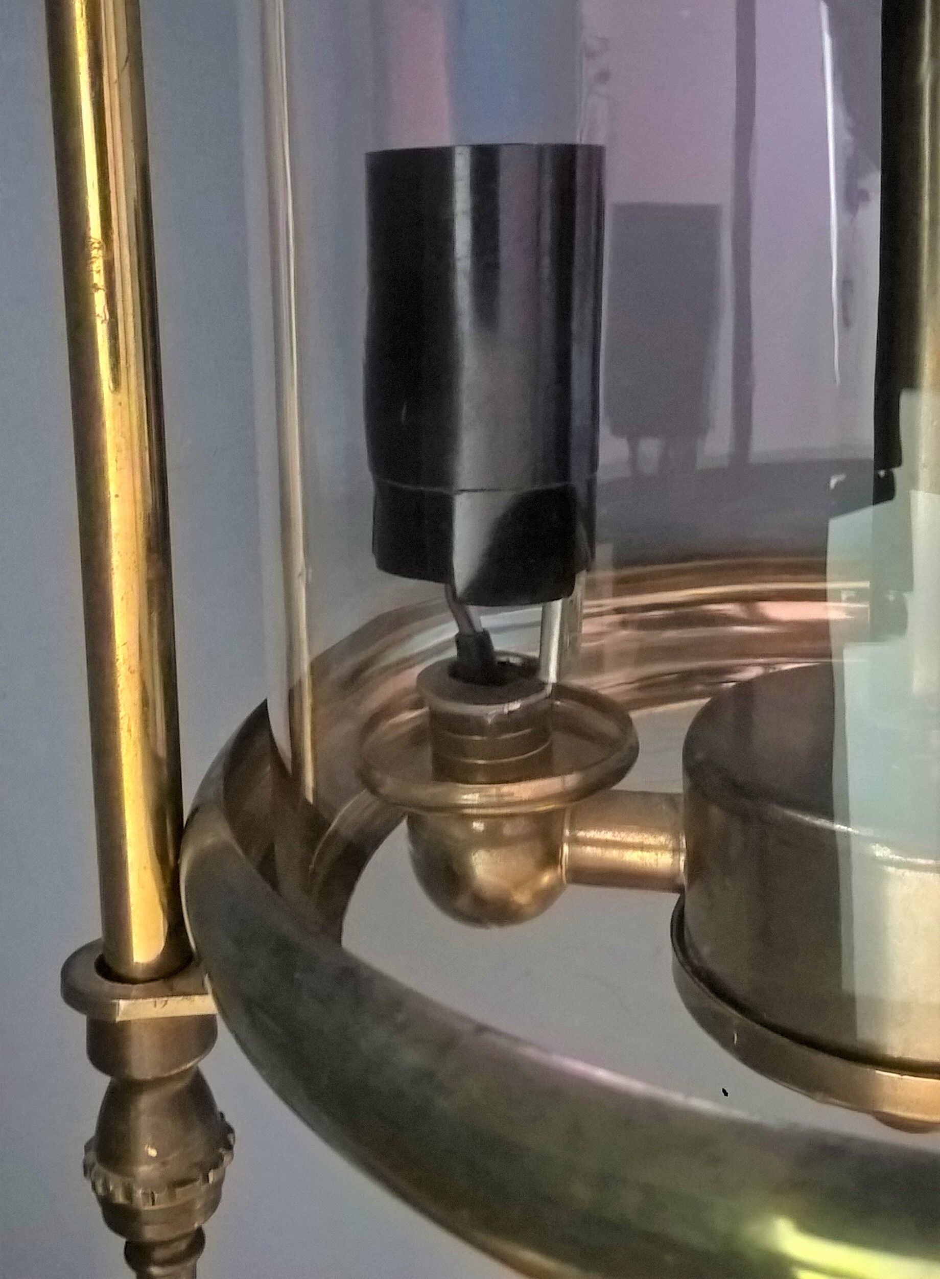 Lantern cage two lights translucent cylindrical glass and three-foot brass - classic style