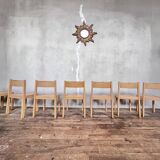 Series of 7 vintage Scandinavian bohemian wooden children's chairs