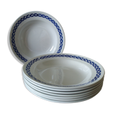 Ensemble de 8 assiettes creuses Pexonne frise géométrique bleue