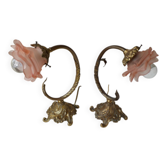 2 lampes bronze et verre
